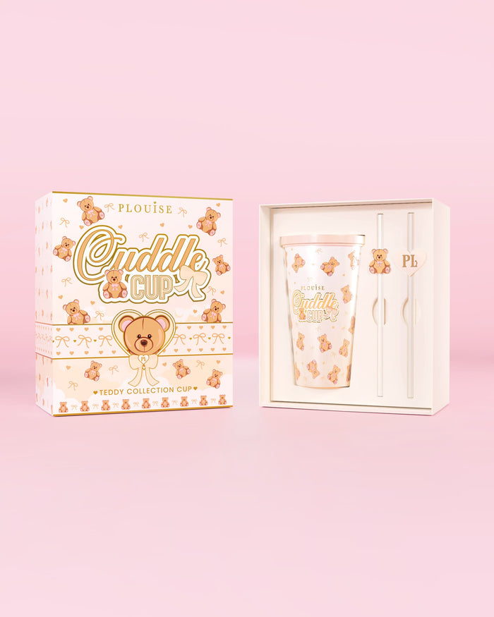 Bild på P.Louise Teddy Bear Steel Cuddle Cup Tumbler & Straw i förpackning med nalletryckdesign