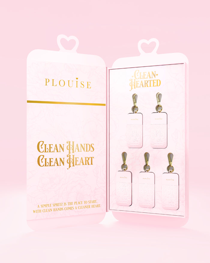 Clean Hands Clean Heart Cherry Hand Sanitiser Spray PR presentset