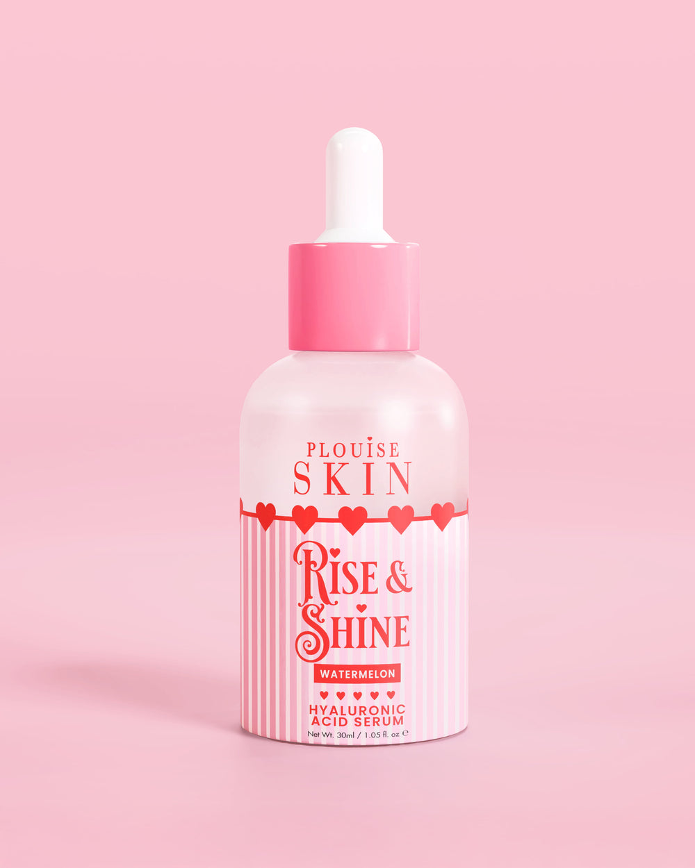 Rosa röd och vit flaska P.Louise Rise & Shine Hyaluronic Acid serum i vattenmelon
