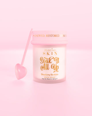 Jar of P.Louise Soak It All Up bubble bath soak in strawberry shortcake scent