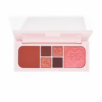 En bild av P.Louise Fluffy Fantasy Mini Eyes & Face Palette med krämiga mattor och smöriga skimmer i en rad rouge och mörkrosa nyanser