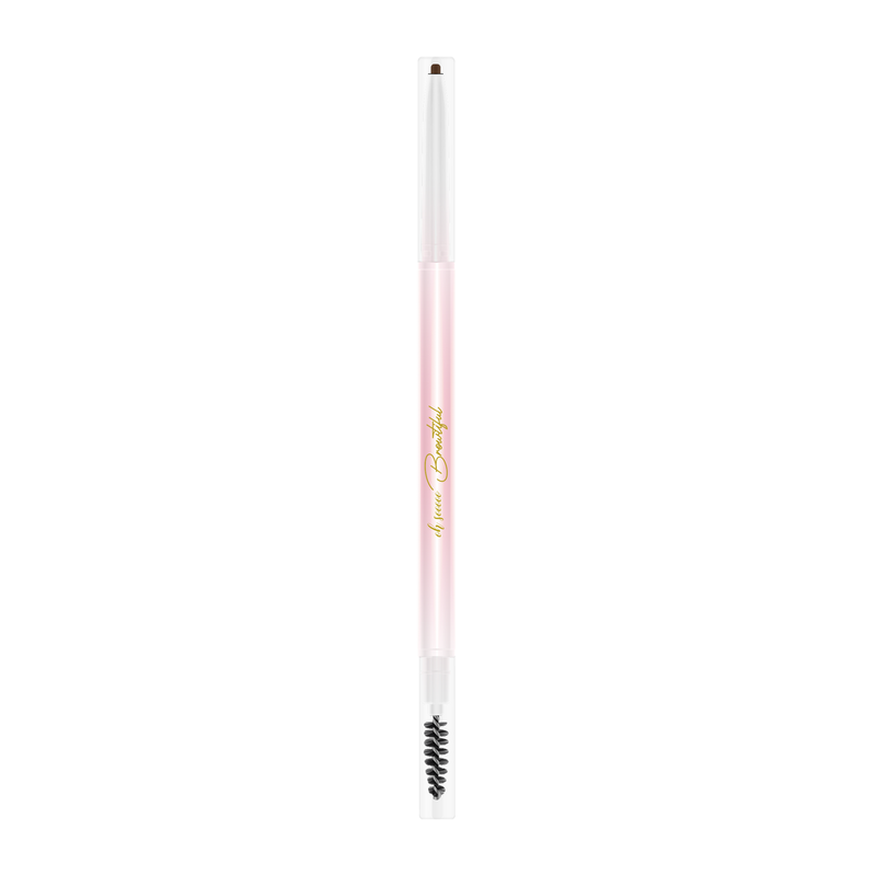 Pink P.Louise eyebrow pencil with brush on a white background